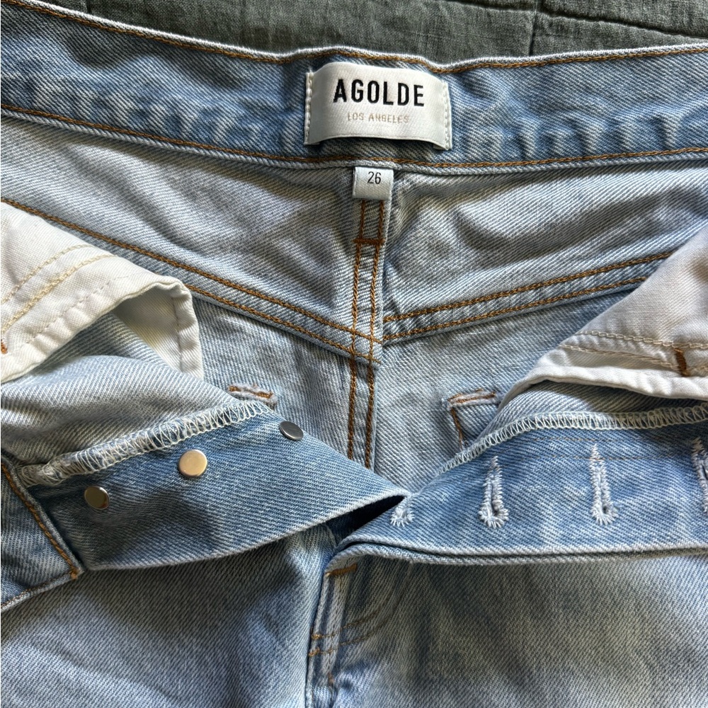 Agolde Parker Long Shorts in Agreement Light Wash Distressed Denim Shorts - Picture 11 of 11